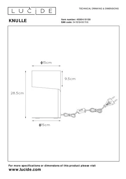 Lucide KNULLE - Tafellamp - Ø 15 cm - 1xE14 - Zwart - technisch